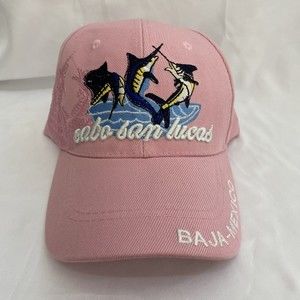 Cabo San Lucas Baja Mexico Marlin Fish Hat Cap Pink White Blue Adjustable